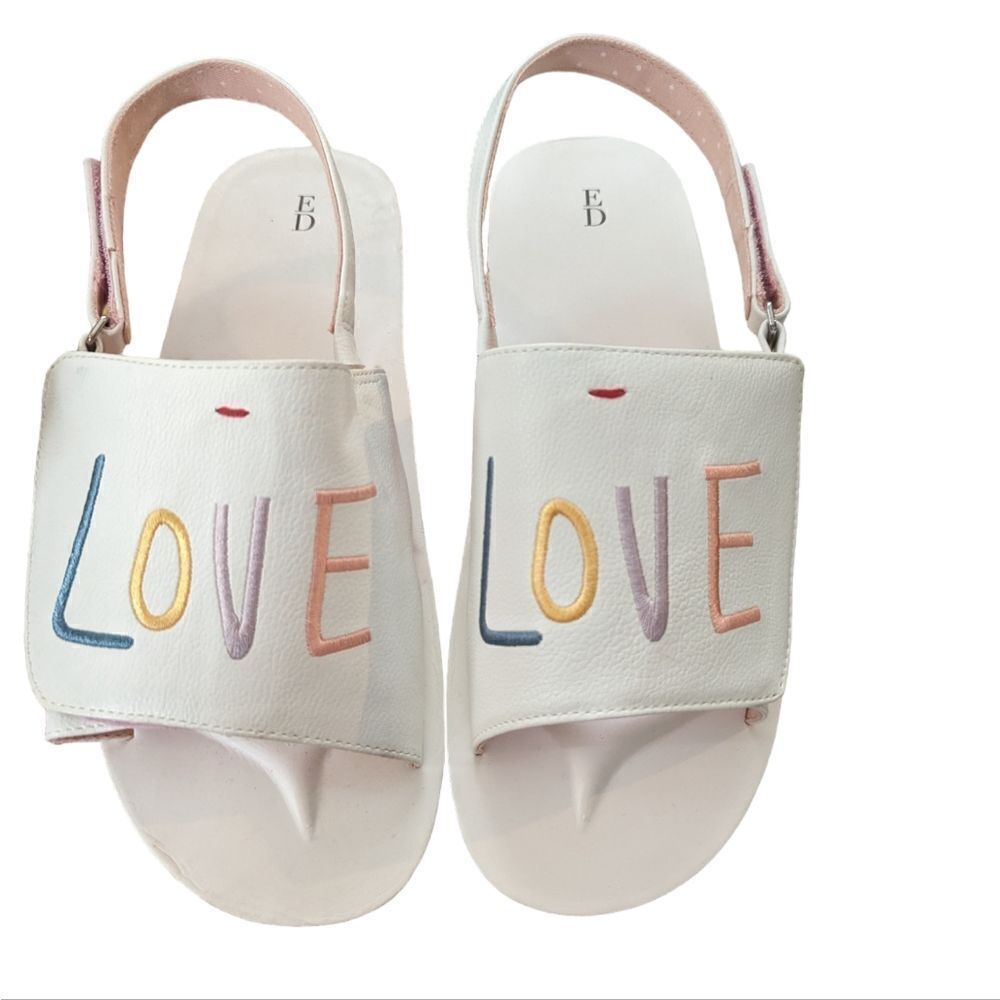 Ellen DeGeneres white rainbow‎ Embroidered Love sandals nib